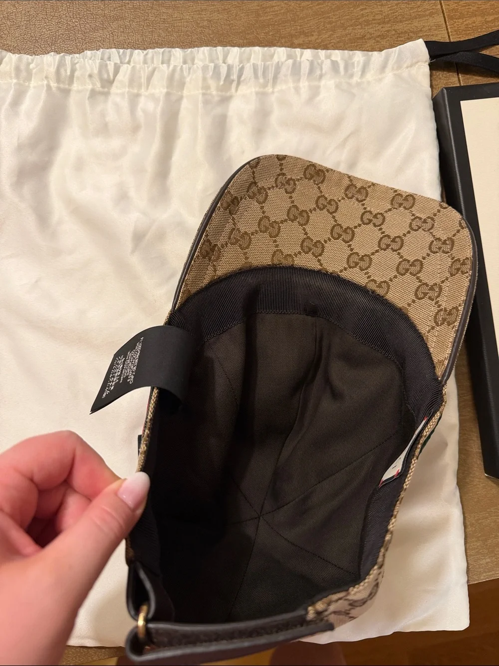 Gucci Brown GG Supreme Canvas Cap with Green-Red Web